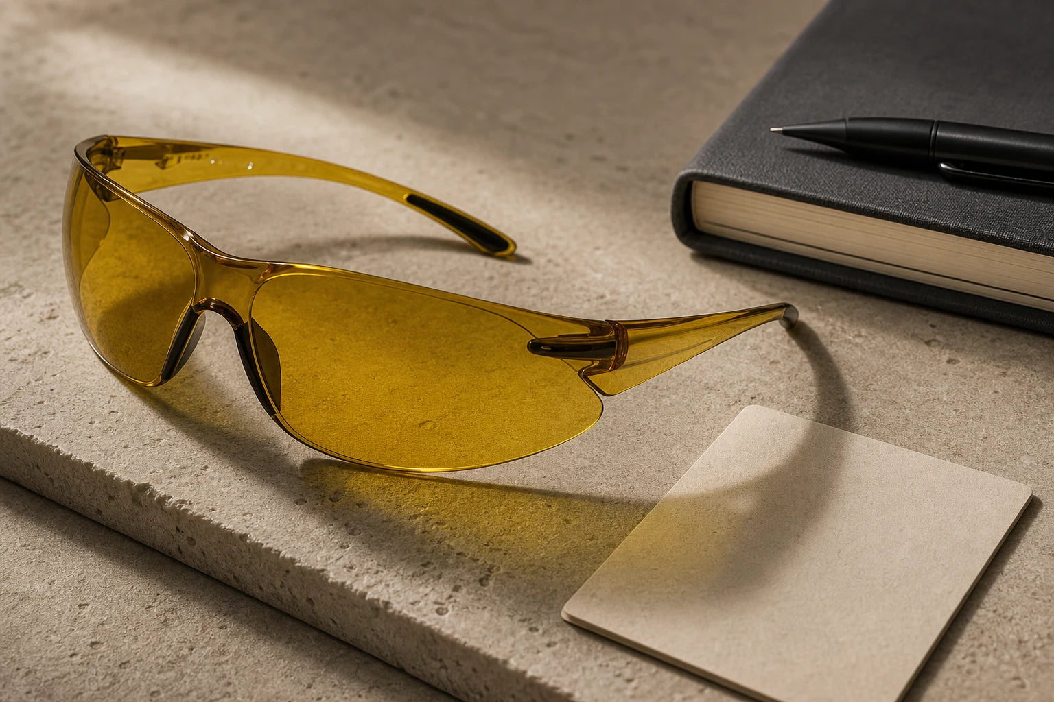 B-Lumin 72 eyewear beside a field note for travel and transitions